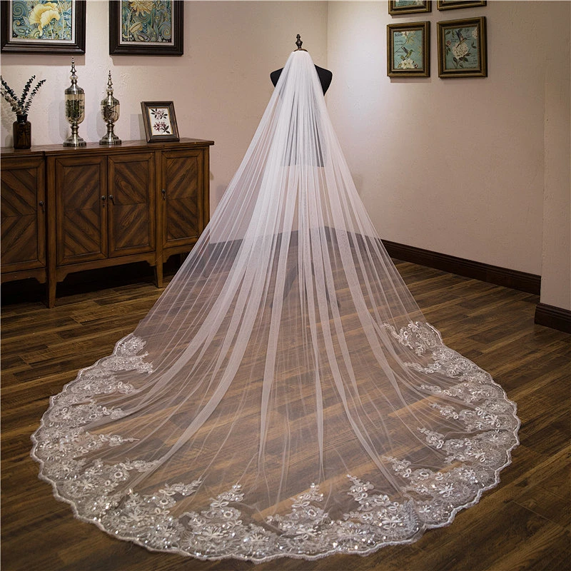 1pc Women's Lace Edged Bridal Veil, Single Layer Short Veil