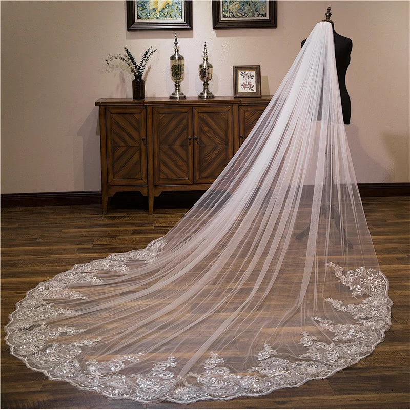 1pc Luxurious Sparkly Colorful Glitter Cathedral Wedding Veil With